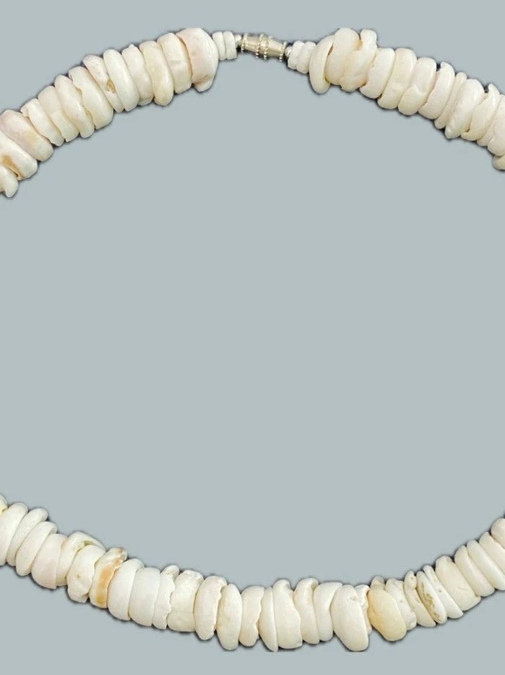 VTG Chunky White Puka Shell Necklace 18" Heavy Clam Heishi Surfer 117g 15mm